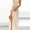 Abito lungo da cocktail da donna, elegante, sexy, monospalla, con spacco alto e cut-out, senza maniche