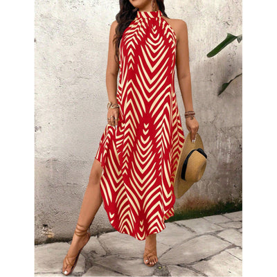 Womens Casual Loose-fit Printed Dress With An Asymmetrical Hem