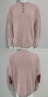 Slim-fit Buttoned Turtleneck Suede Stitching Sweater