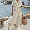 Summer Vacation V-Neck Womens Short-Sleeve Pleated Maxi Dress