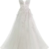 Women's Spaghetti Strap Tulle Long Applique Lace Dress With Long Dress