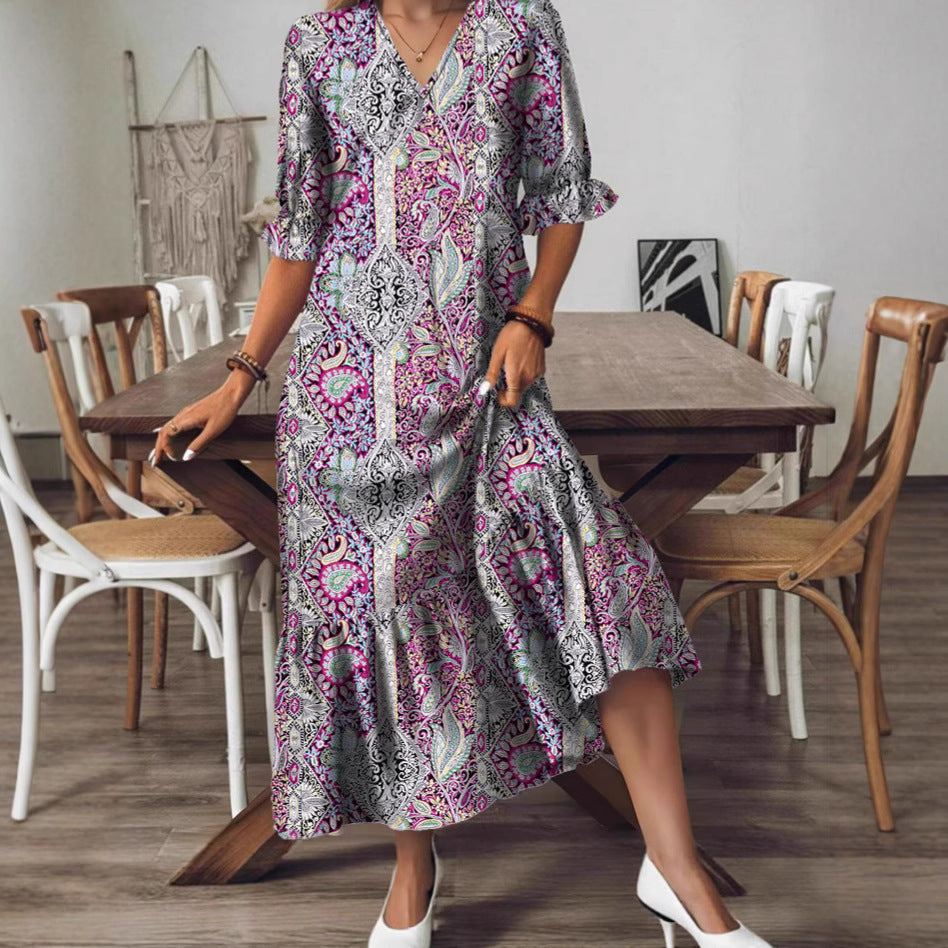 New Summer V-Neck Long Dress For European And American Styles