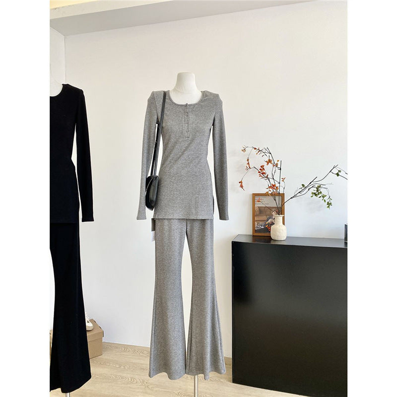 Women's Solid Color Casual Top And Trousers