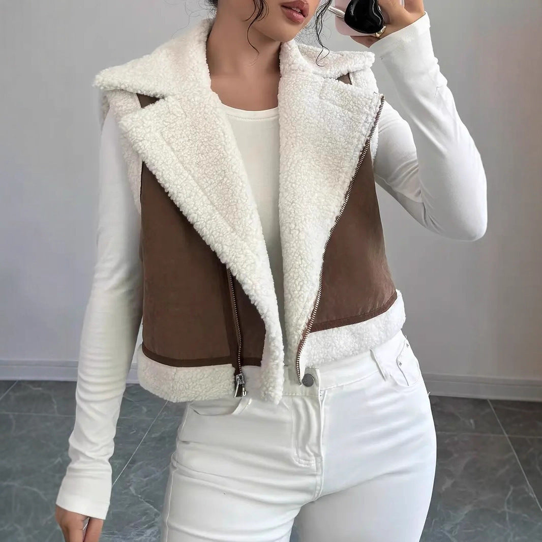 Gilet in lana d'agnello con pelliccia leggera integrata in stile western