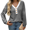Women's V-neck Buttons Pullover Patchwork Casual Long-sleeved Top