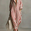 Loose V-neck Long Striped Shirt Dress