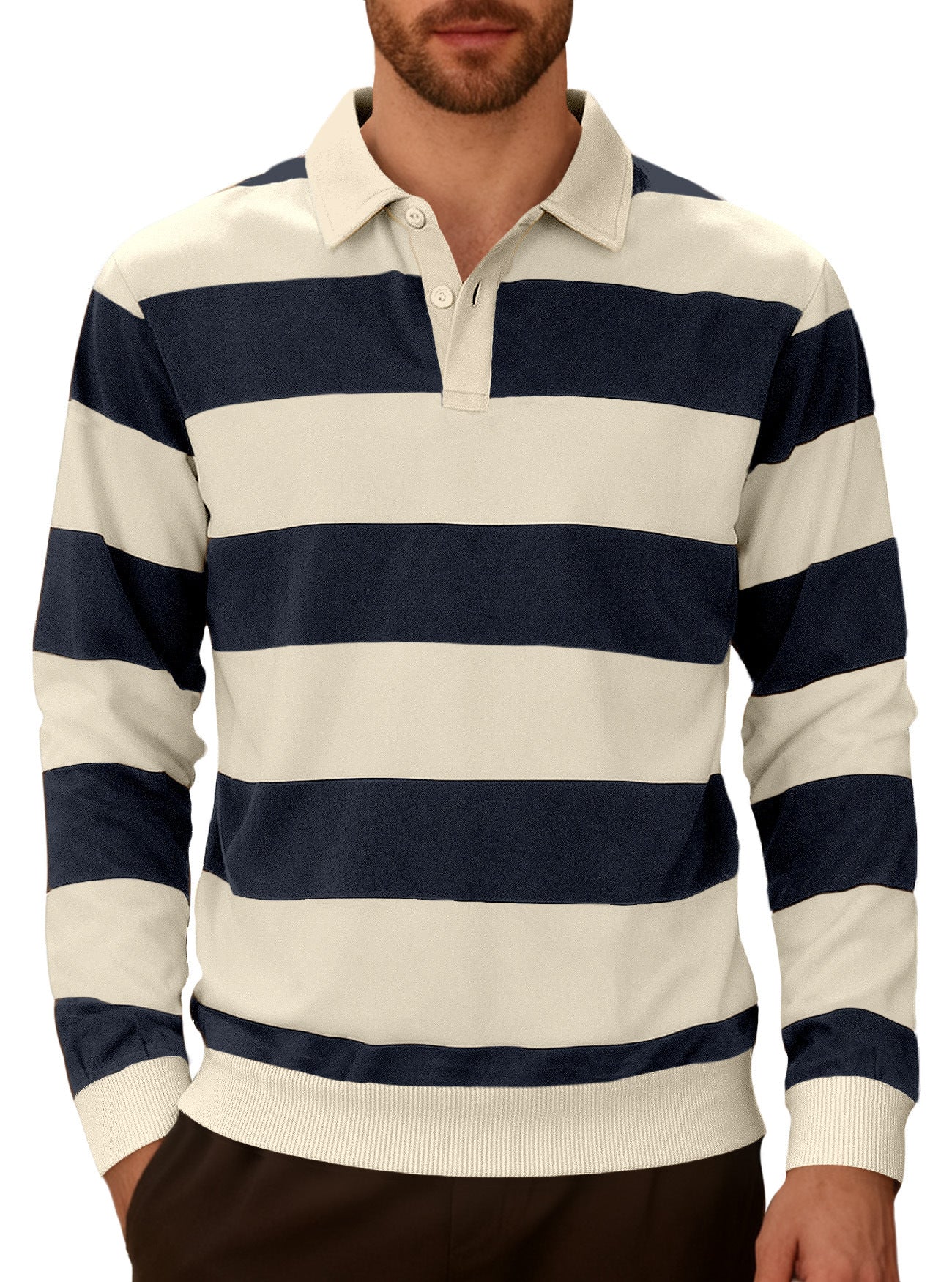 Business Knitwear Striped Contrasting Color Button Long Sleeve