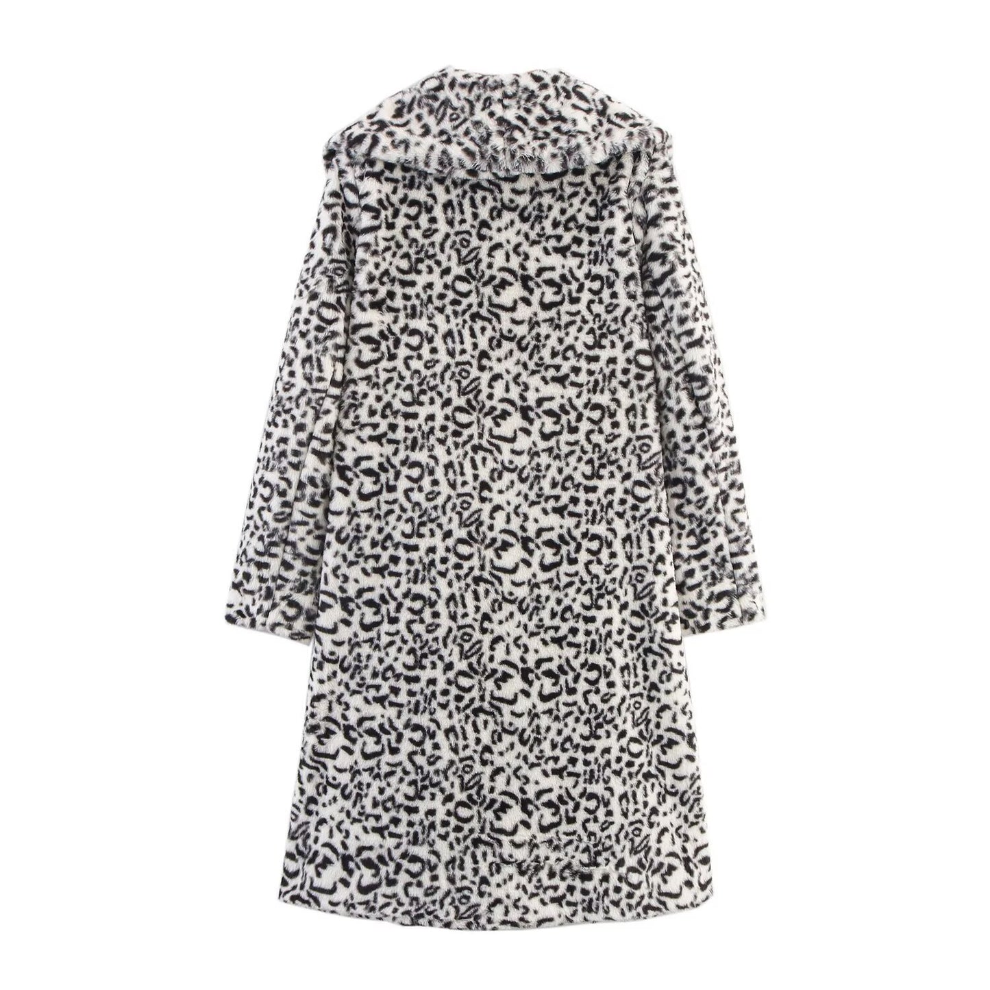 Cappotto a maniche lunghe in pelliccia sintetica con revers a stampa leopardata, stile speciale alla moda