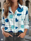 Top da donna a maniche lunghe casual con tasca a quadri