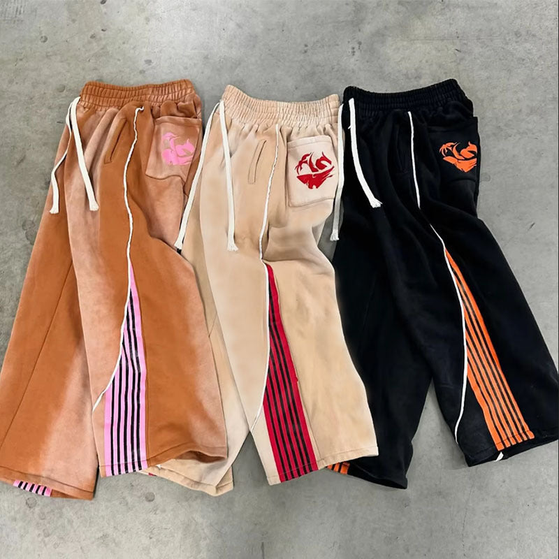 All-matching Drawstring Wide Leg Straight Sweatpants Khaki