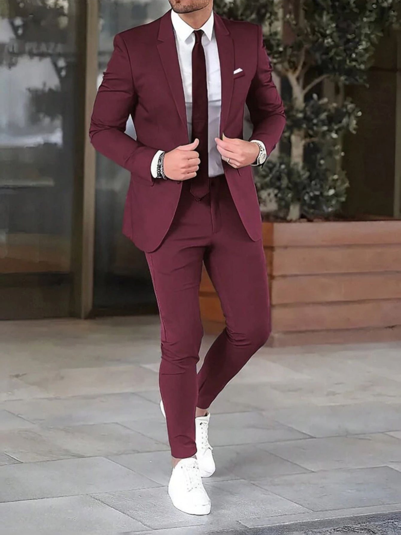 Pantaloni del tailleur cappotto slim-fit tinta unita due pezzi