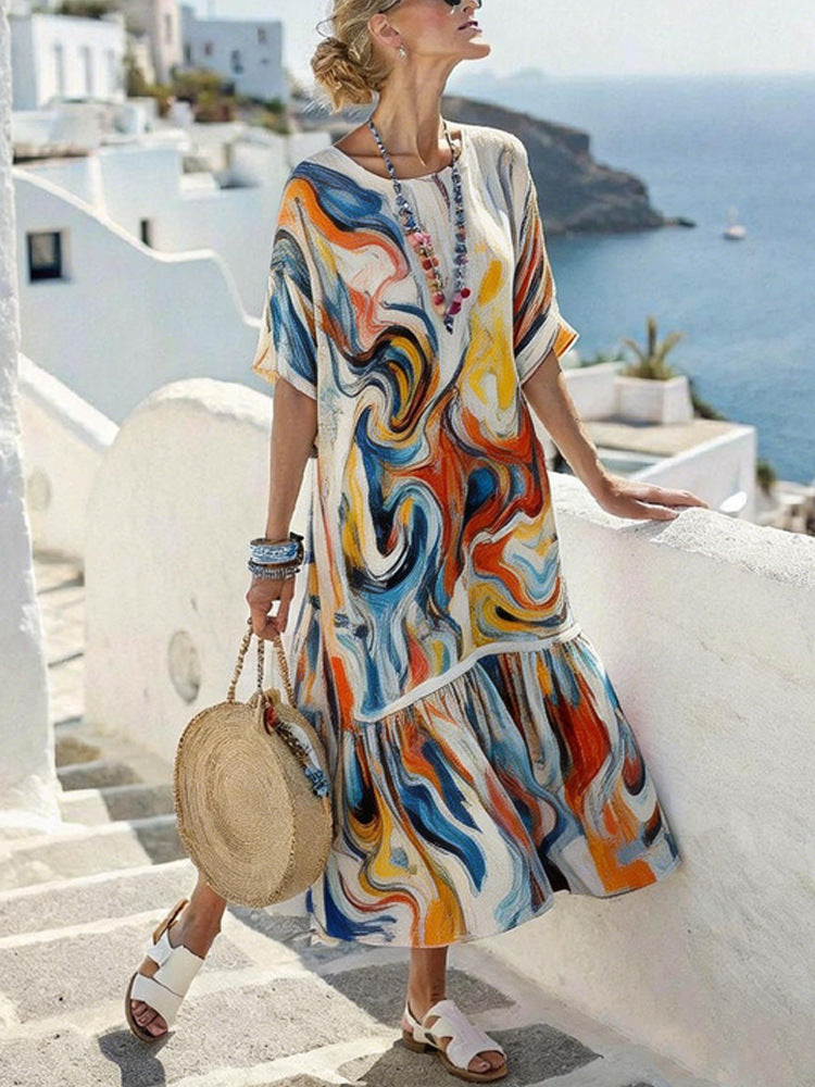 Womens Digital-Print Long Dress