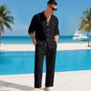 Set due pezzi camicia e pantaloni in lino da uomo
