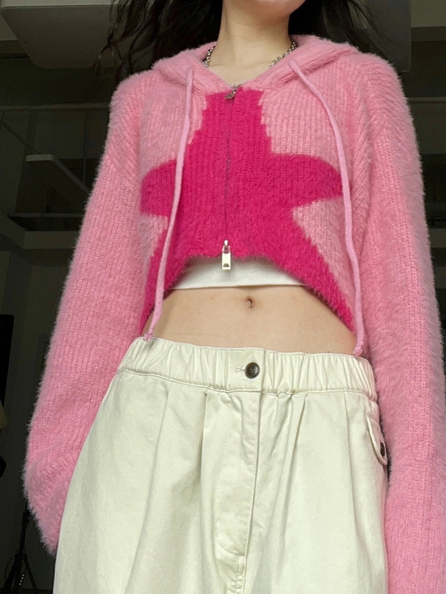 Giacca corta con cappuccio in maglia XINGX da donna europea e americana