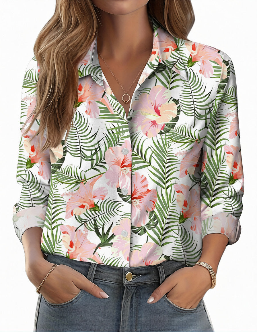 Womens 3D-printed Floral Loose-fit Blouse
