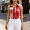 Retro Striped Vest Polo-neck Sleeveless Top