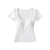 T-shirt tinta unita scollo quadrato maniche corte con coppe integrate