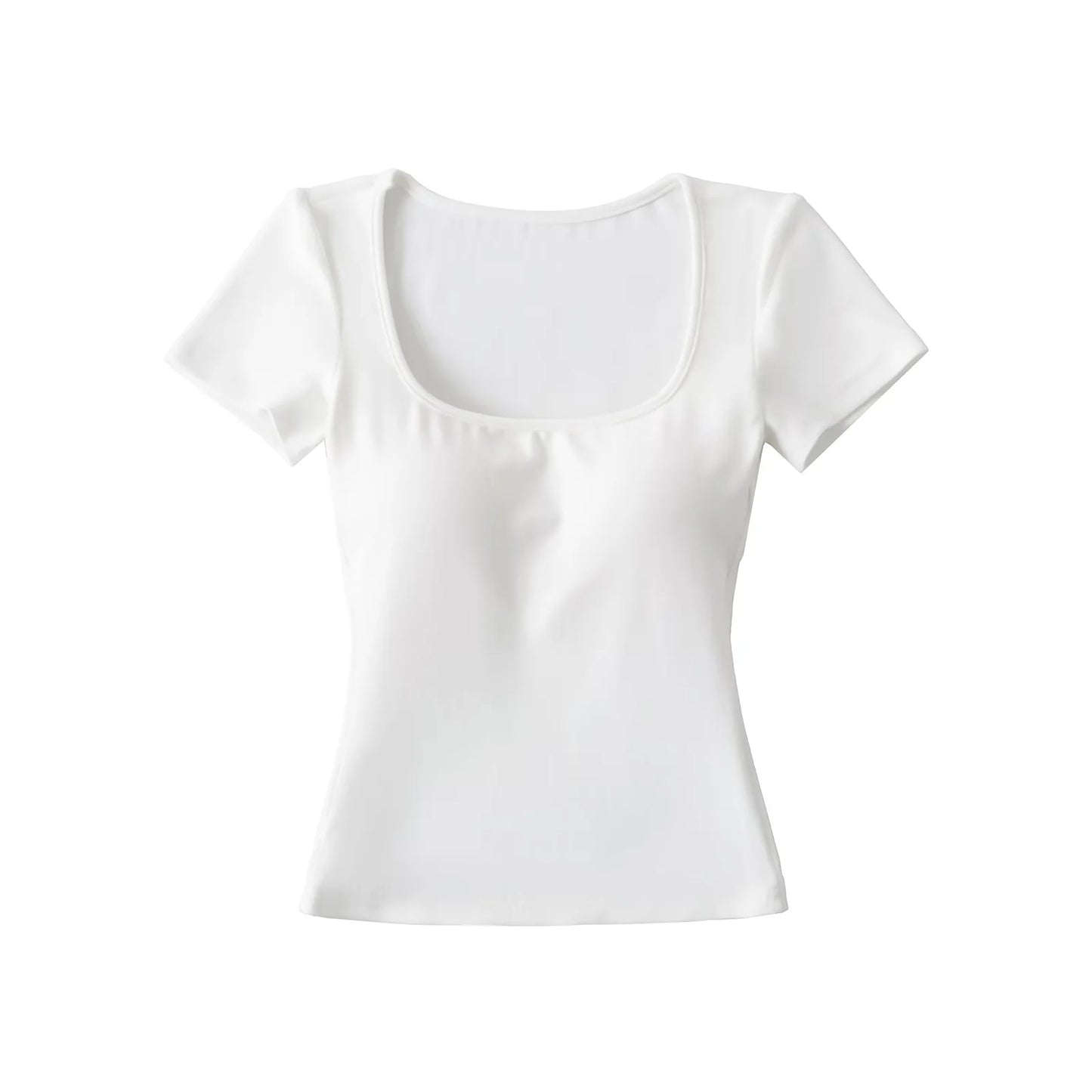 T-shirt tinta unita scollo quadrato maniche corte con coppe integrate