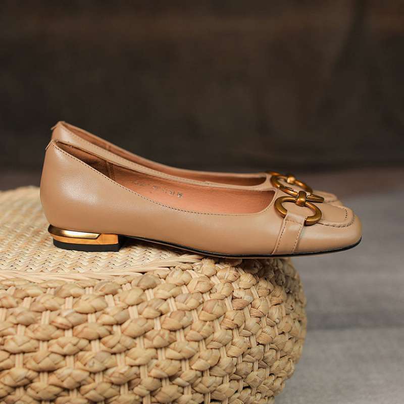 Pumps Low Heel Wanwan Lei Style Shallow Mouth Metal Flat Shoes