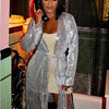 Deep V-neck Shiny Lace-up Long-sleeved Sexy Split Fringe Dress