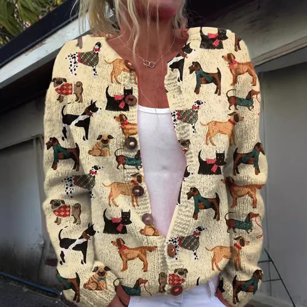 Maglione cardigan da donna con stampa animalier creativa e sfumature
