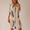 Fashionable Printed Lapel Cardigan Dress