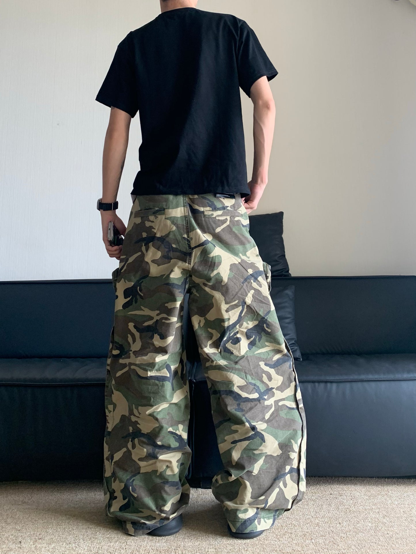 Retro Camouflage Wash Pocket Wide Leg Pants