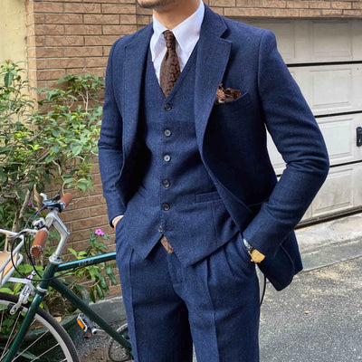 Abiti da uomo slim fit in lana a spina di pesce retrò Autunno Inverno