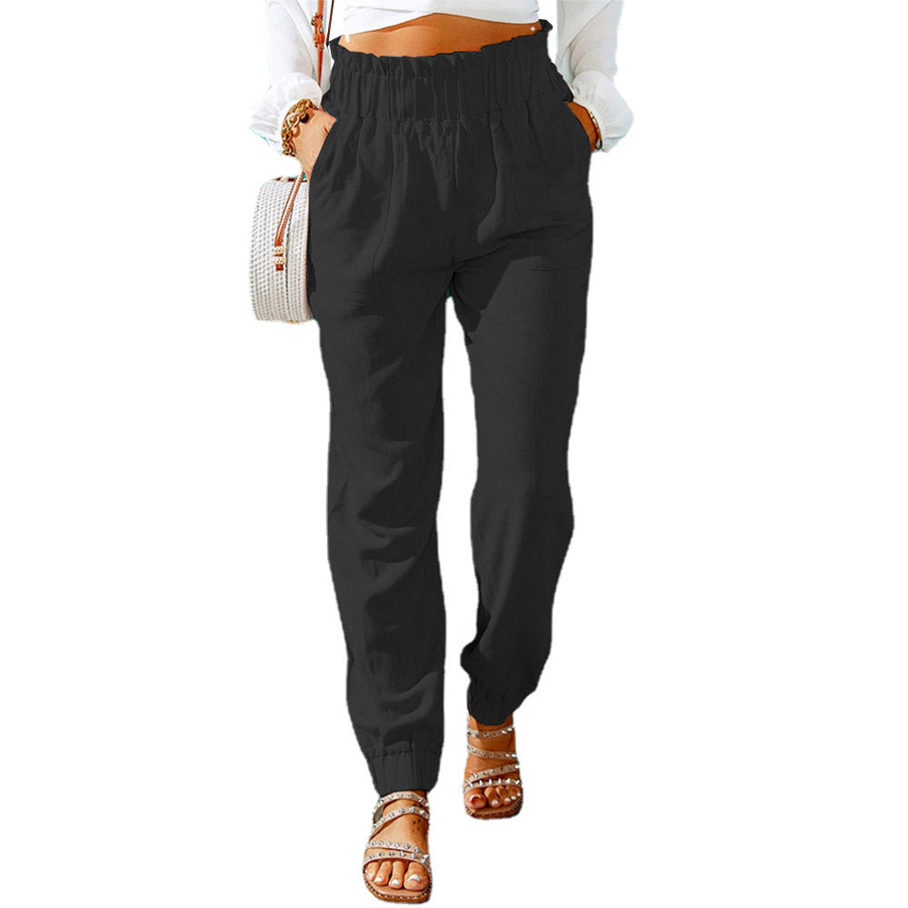 Ruffled Elastic Waistband High Waist Trousers