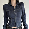 Retro Style Blue Flanging V-neck Shirt Long Sleeve T-shirt