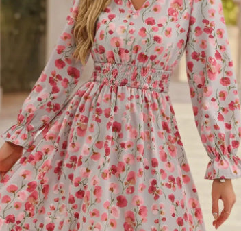 Womens Floral Patchwork Long Sleeve Dress