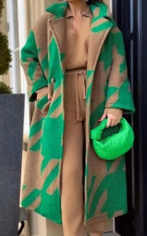 Cappotto di lana nuovo e ampio a maniche lunghe da donna europea e americana