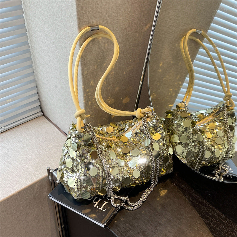 Borsa a tracolla con catena e paillettes da donna Pouches