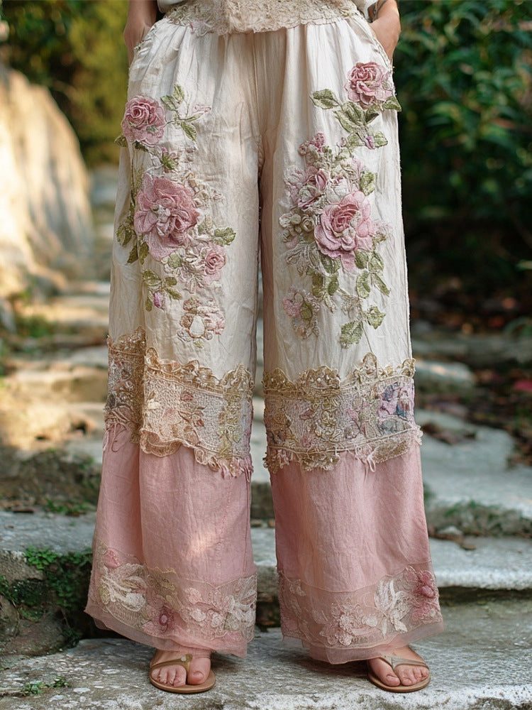 Womens Retro Casual Versatile Wide-leg Pants