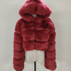 Short Hooded Faux Fur Long Sleeve Coat