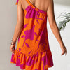 Floral Print One Shoulder Ruffle Hem Dress
