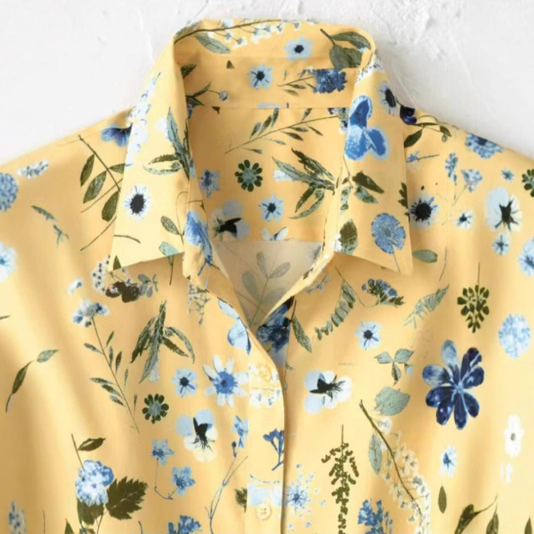 Elegant And Fashionable Printed Long-sleeve Blouse For Women In Europe And America