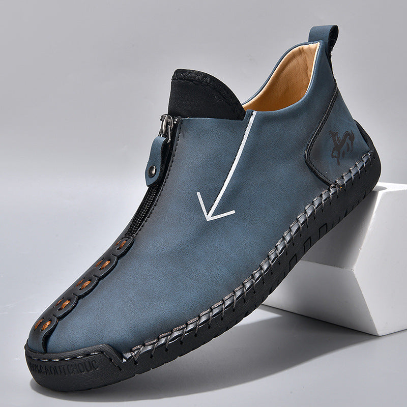 Men's Zipper Leather Boots Foreign Trade Hand-stitched Martin Boots