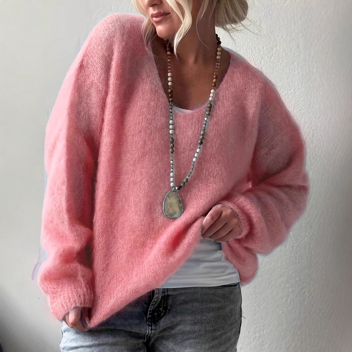 Pullover Solid Color Idle Style Loose Sweater Top