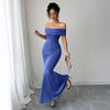 Womens Solid-Color Off-the-Shoulder Slim Long Dress
