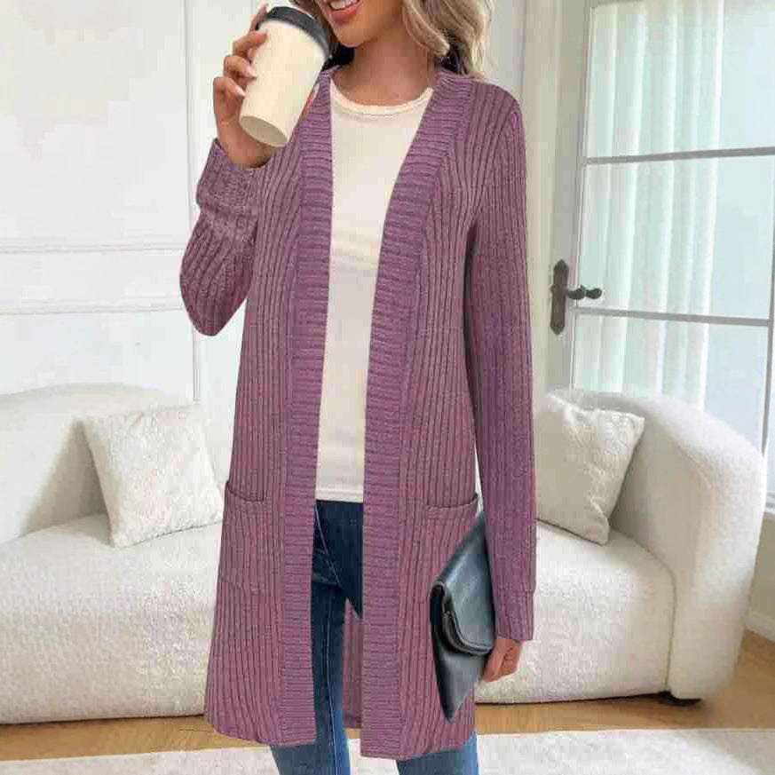 Long Sleeve Loose Pockets Knitted Cardigan Jacket