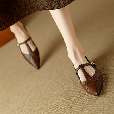 Brown Pointed Low-cut Flat Shoes Soft Bottom Comfortable Shoes With Skirt