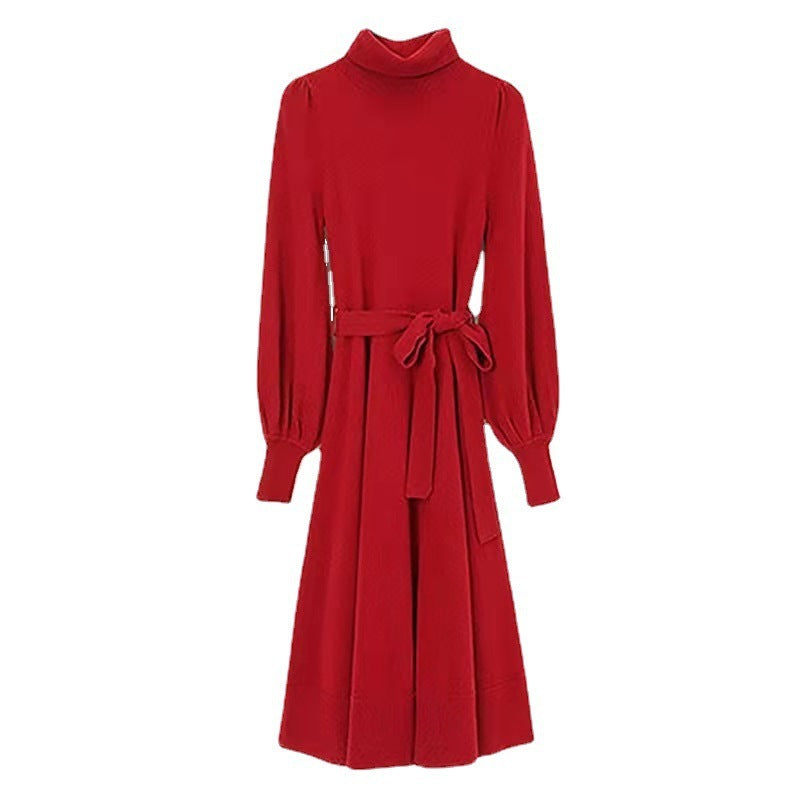 Turtleneck Knitwear Dress Loose Big Hem Mid-length Sweater Skirt