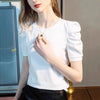 Top da donna vintage con maniche a sbuffo a pieghe
