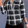 Women's Plaid Notch Neck Criss Cross Tie Short Sleeve T-Shirt