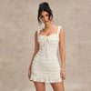 Womens Solid-Color Fashion Wave-Pattern Lace-Up Halter Strap Dress