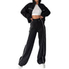 Casual Suit Long Sleeve Mock Neck Hoodie Lace-up Striped Trousers