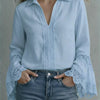Elegante blusa di cotone con finiture in pizzo e modello pullover