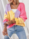 Women's Autumnwinter Sweater Color Block Stitching Casual Loose Knitted Cardigan