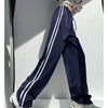 Ribbon Parallel Bars Contrast Color Loose Straight Slimming Draping Pants